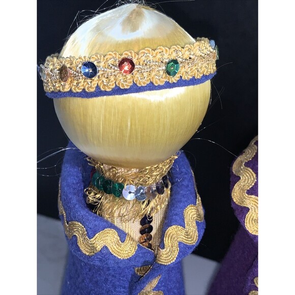 Vtg Wise Men Kitsch Handmade 60s 70s Satin Felt Sequins Beaded Bottle Nativity - Picture 2 of 8